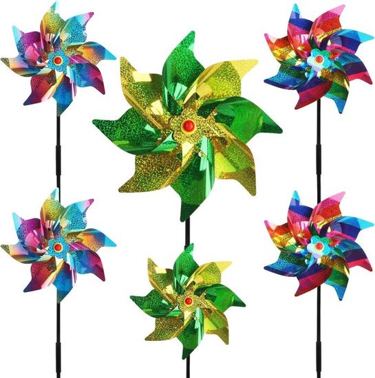 Relaxdays Moulin à Vent Lot De 2, Avec Motif à Pois Et Feuille De Decoration Jardin Balcon Terrasse Bois Pp Colore 49836962