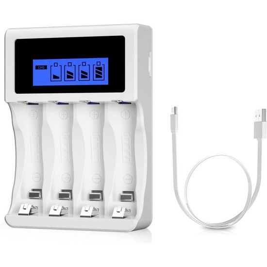 BONAI Chargeur Universel LCD Rapide AA/AAA/C/D/9V Ni-MH Ni-CD Avec Décharge & Ports USB-C/Micro-USB
