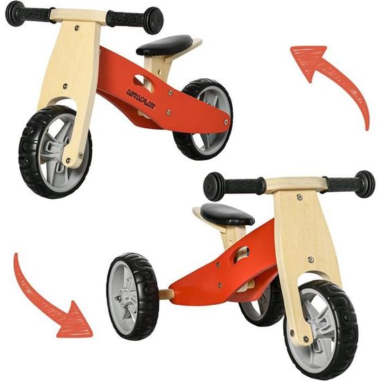 Vélo d'équilibre en Bois 2 en 1 sans pédale pour Enfants + 18 Mois Tricycle avec siège réglable 22-26 cm [307]