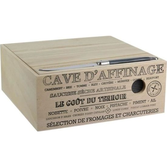 KA2361 Cave à fromage et charcuterie avec Couteau La Sélection BrasserieBois et Acier inoxydableBeigeH10 x 25 x 25 cm 373