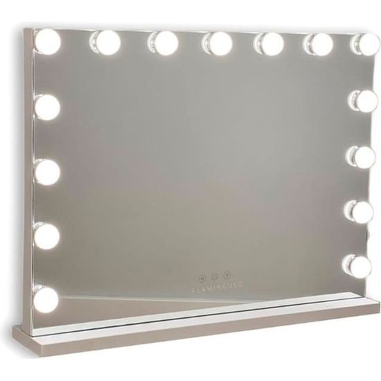 Flamingueo Miroir Maquillage Lumineux LED 15 Lumières 3 Modes Contrôle Flamingueo Miroir Maquillage Lumineux LED 15 Lumières 3 Modes Contrôle