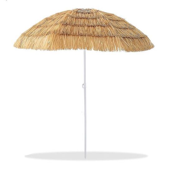 Parasol de plage pliable en noix de coco + Sac, parasol d'extérieur avec protection UV - Diamètre 180 x Hauteur 195 cm