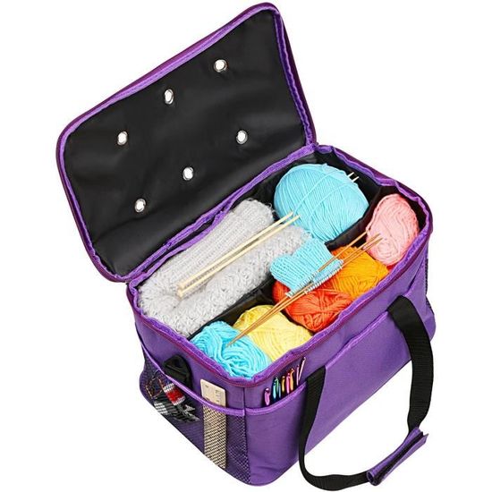 LEMESO Sac à Tricoter Portable Violet - Stockage Laine 4 Compartiments Avec Poignée