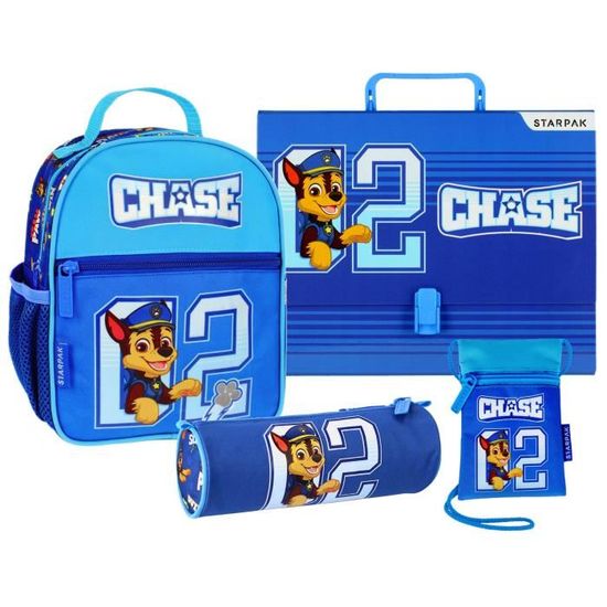Paw Patrol Chase Blue Ensemble De Sac à Dos Maternelle, étui à Crayons Tube, Mallette + Sachet
