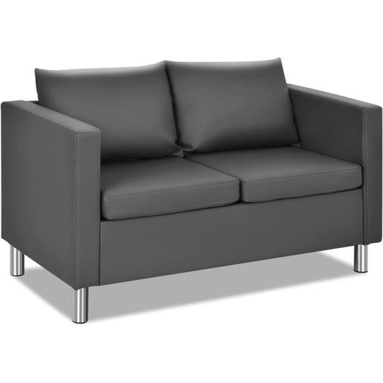 Canapé 2 Places Moderne Cuir PU Gris - Coussin Souple Et Pieds Métal - Neuf