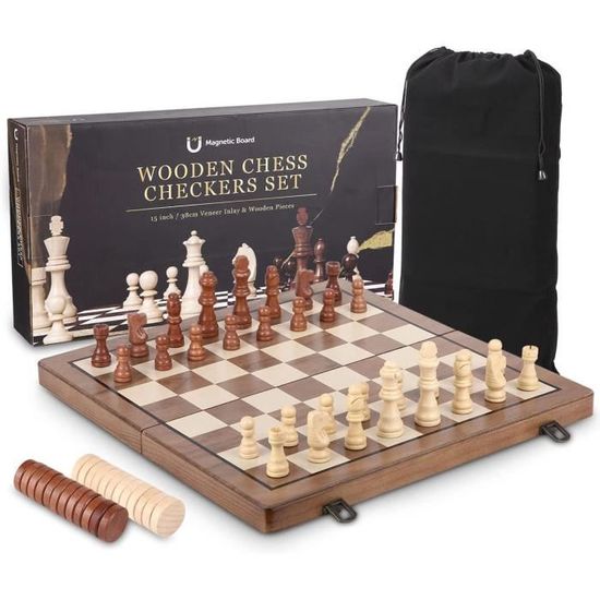 jeu d'échecs et dame pliant magnétique, taille 24cm, pièces échecs aimantées jeu d'échecs et dame pliant magnétique, taille 24cm, pièces échecs aimantées