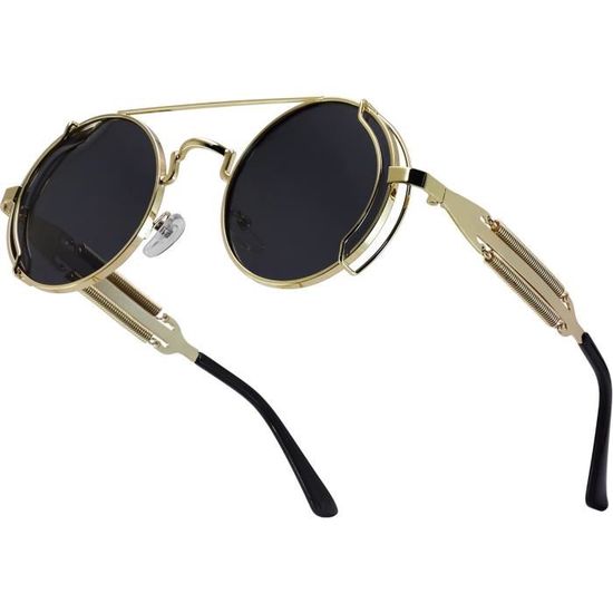 Lunettes De Soleil Polarisées Unisexe - Forme Ronde Vintage - Monture Métal Noir - Neuf