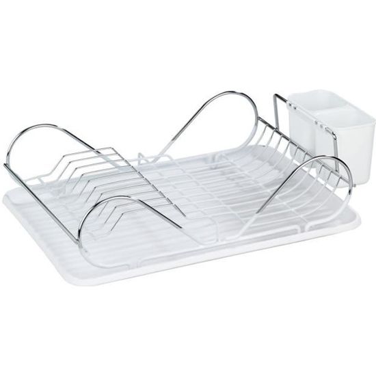 WENKO Égouttoir Vaisselle Clean Blanc, Egouttoir cuisine avec plateau amovible, métal - plastique, 48x12x32 cm, Brillant - blanc