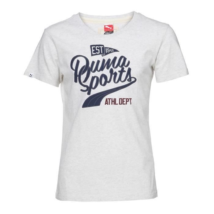 PUMA T-shirt Varsity V-Neck Ecru Heathe Manches courtes - Homme - Blanc et noir
