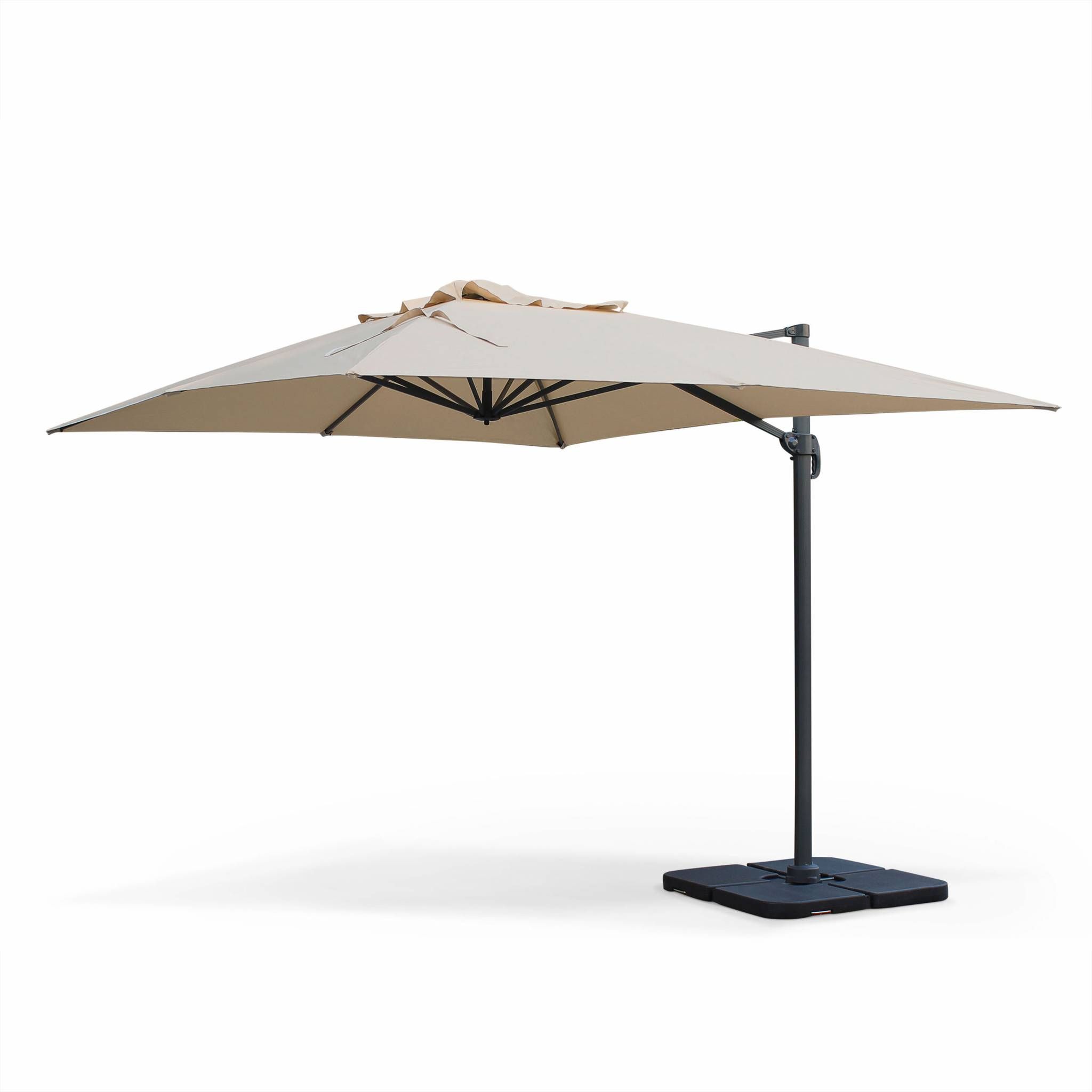 Parasol déporté rectangulaire St. Jean de Luz 3x4m haut de gamme Beige excentré inclinable rotatif à 360°