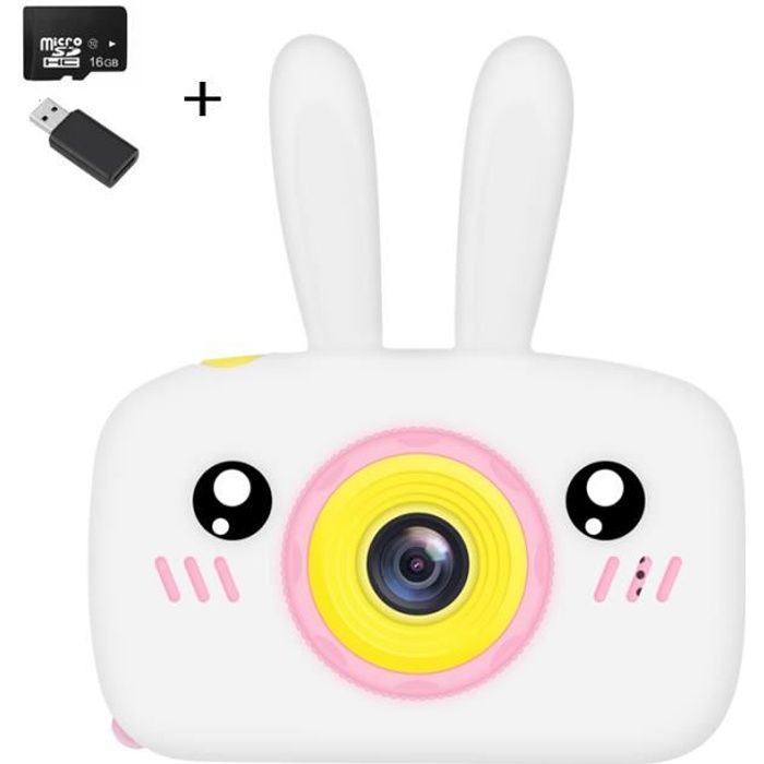 1080P Appareil Photo Blanc, Lecteur de Carte Memoire SD 128Go Intégrés