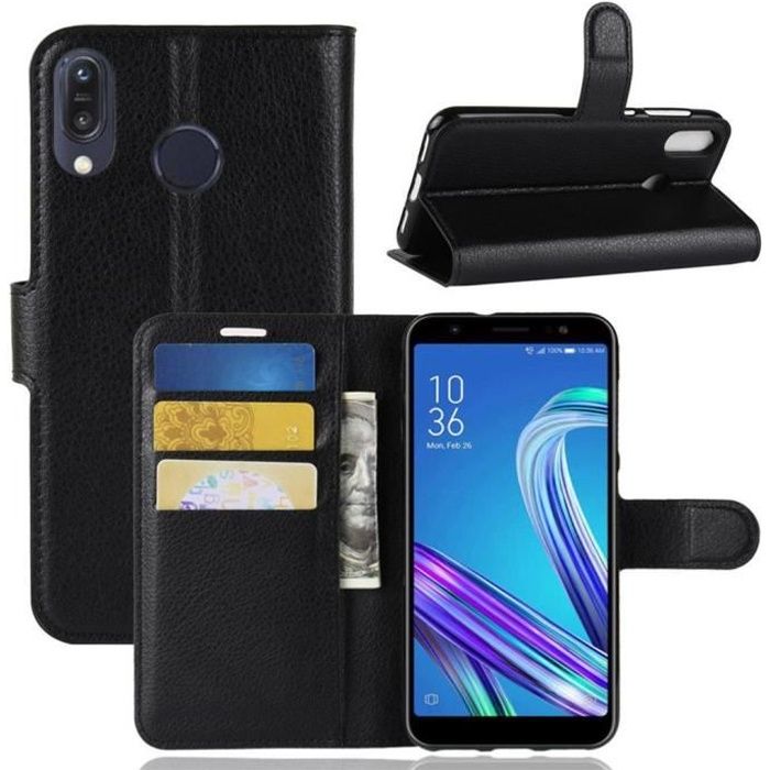 Housse Asus Zenfone Max (M1) ZB555KL - PU Cuir Portefeuille avec Support Étui Coque Asus Zenfone Max (M1) ZB555KL 5.5- - Noir