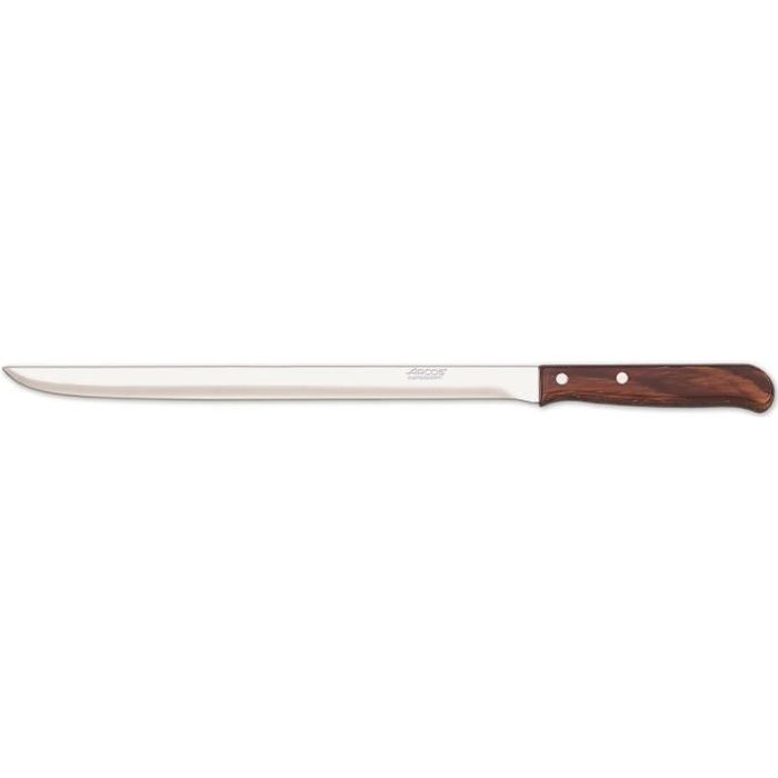 Couteau à jambon Arcos Latina 101300 en acier inoxydable Nitrum et mango en bois comprimé avec une lame de 25 cm dans une boîte.