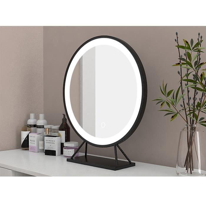 MIXMEST@ Miroir électrique de maquillage - Miroir LED à Poser Rond, Cadre Noir, Ø 50cm, Blanc Froid 6500k