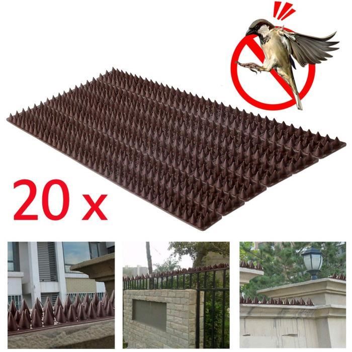 YAOBLUESEA 20Pcs Pointes d'oiseaux Plastique Anti-Pigeons Anti-effraction Marron 49x4,5x2cm