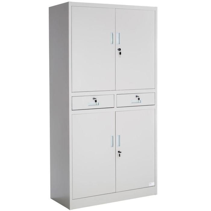 Armoire métallique étagère meuble 2 compartiments + 2 tiroirs gris 0508079