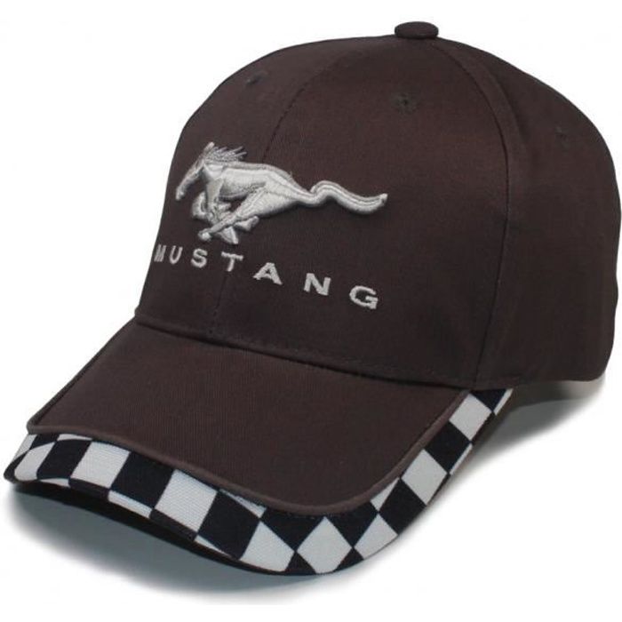 casquette mustang marron a damier noir et blanc taille adulte reglable