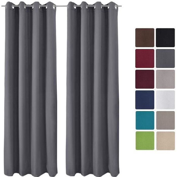 Beautissu Lot de 2 Rideaux thermiques Amelie - Anthracite uni opaque à œillet - 140 x 245 cm