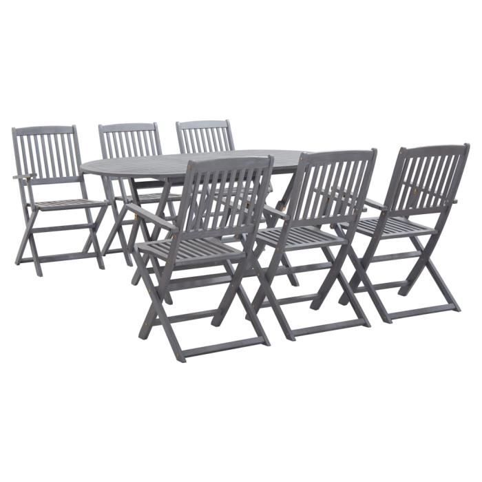 Mobilier à dîner de jardin 7 pcs - Ensemble table à manger de 6 à 8 personnes + 6 chaises Bois d'acacia massif Gris