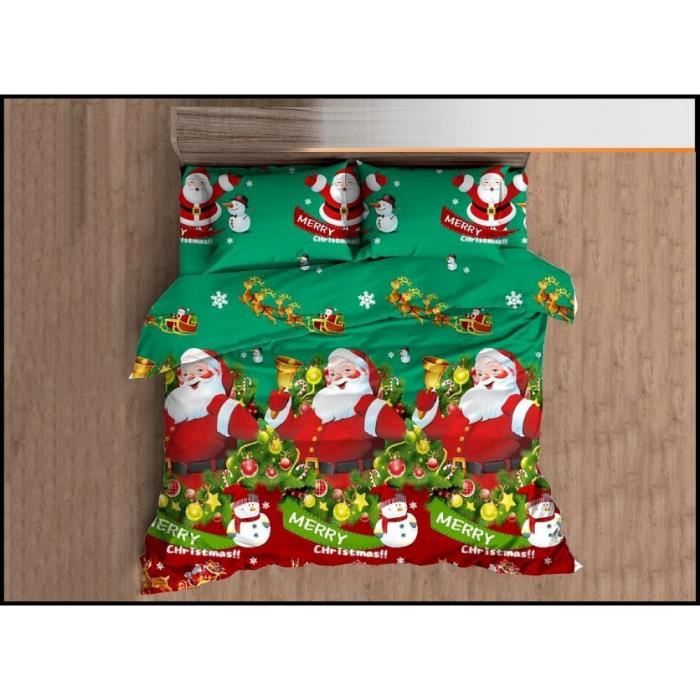 PERE NOEL-SAPIN-RENNES-TRAINEAU-HOUSSE DE COUETTE-PARURE DE LIT 160X200 CM+2 TAIES 70X80 CM+DRAP 180X230 CM COTON.ESPRIT DE NOEL.4 P