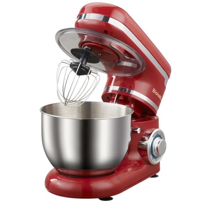 4L 220V Robot pâtissier 1200W Robot Cuisine Multifonction 3 en 1 6 Vitesse Batteur Crochet Fouet Mélangeur Pétrisseur avec Bol Rouge