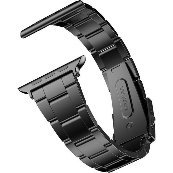 Bracelet de Remplacement pour Apple Watch 42mm et 44mm Series 1 2 3 4 5, Acier Inoxydable, Noir