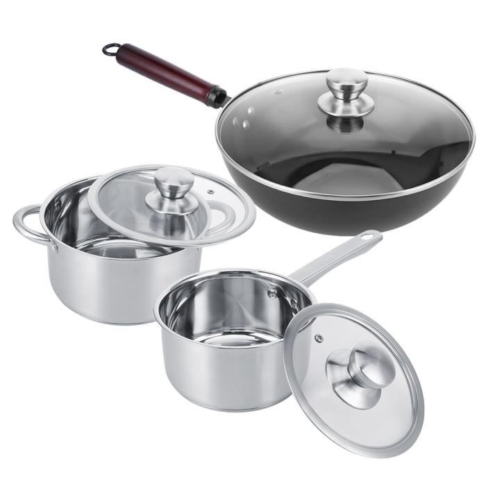 HURRISE Appareils de cuisine 6pcs/set Batterie de Cuisine en Acier Inoxydable Casserole à Lait Pot de Soupe Poêle à Frire