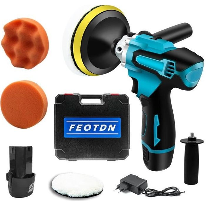 Polisseuse, kit de polisseuse de tampon de voiture sans fil 12 V 5 -, mini ensemble d'outils de polisseuse électrique avec batterie