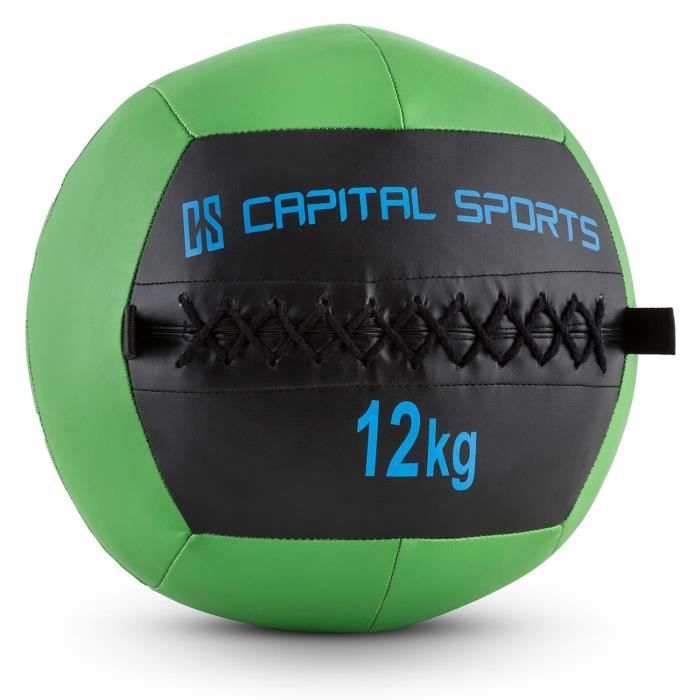 CAPITAL SPORTS Wallba - Medecine ball cuir synthétique pour exercices core & entrainement fitness, cross-training, muscu, MMA - 12kg