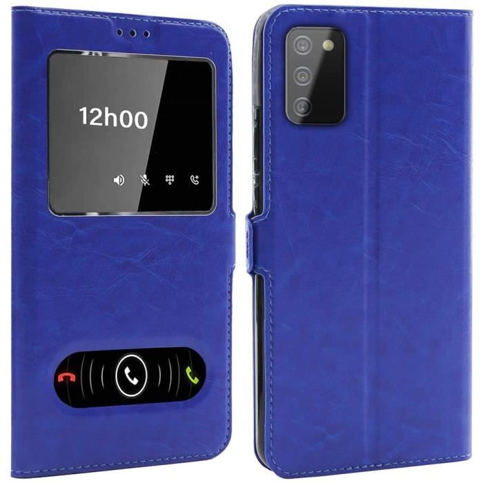 Coque Samsung Galaxy A03s (6,5 Pouces), Double Fenêtre - Bleu
