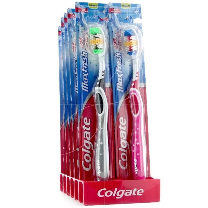 Colgate - Lot de 12 brosses à dents MaxFresh - Médium Multicolore