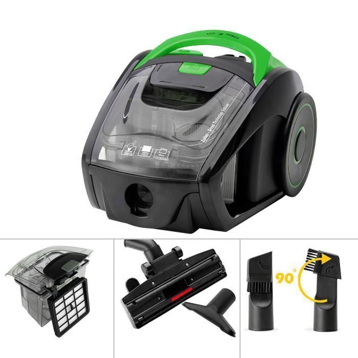 Aspirateur sans sac 900 Watt Vert - Brosse ronde sol à meuble Multi cyclone