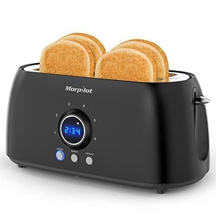 Morpilot Grille Pain 4 Tranches Inox Rouge Vintage Toaster Grille-pain 2 Fentes Larges et Longues avec Countdown Digital