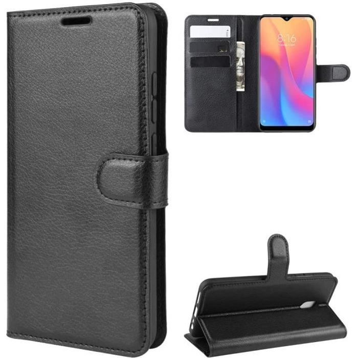 coque xiaomi redmi 9A simili cuir etui housse noir