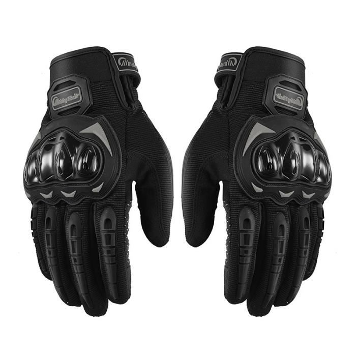 Gants de moto noirs, gants à écran tactile complets, adaptés aux sports de plein air tels que les courses de motos.