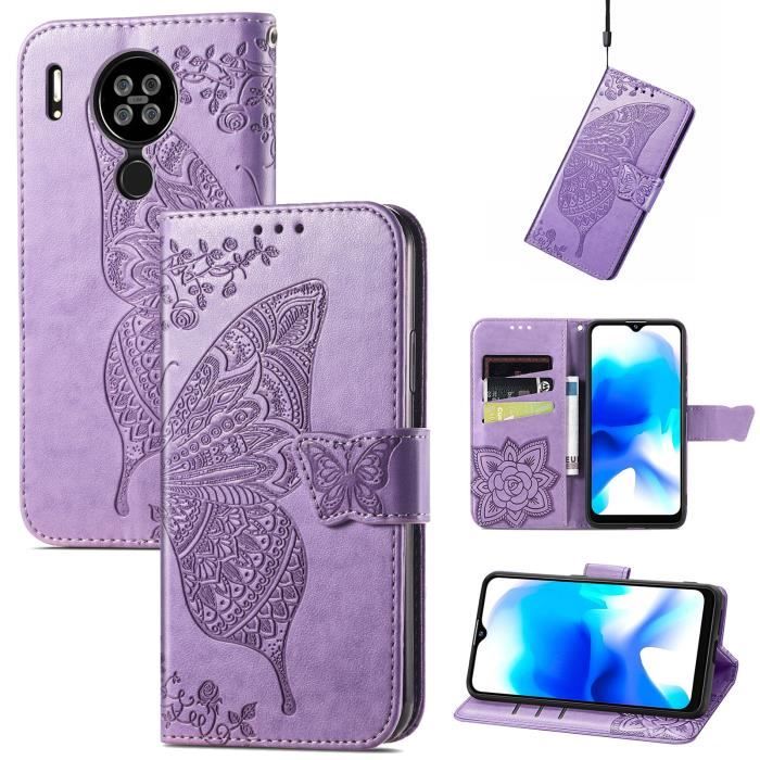 Coque Blackview A80 Cuir Rabat Magnétique Portefeuille avec Fentes Cartes Violet