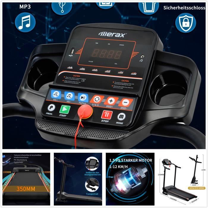 Nouveauté Machine de course pliable sur tapis roulant avec haut-parleur pour gymnastique à domicile-fitness Noir