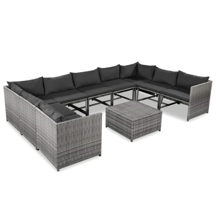 Magnifique Jeu de canapé de jardin 30 pcs Résine tressée Gris