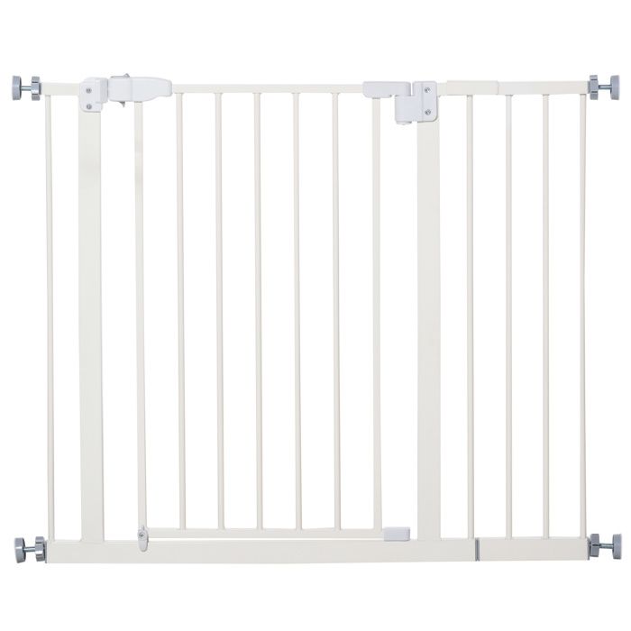 Barrière de sécurité Animaux - Longueur réglable dim. 74-97,5 cm - Ouverture Double Sens -sans perçage - Acier Plastique Blanc