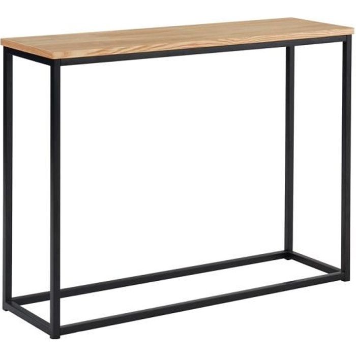 Console industrielle coloris chene clair et noir en MDF et métal - Dim : 100 x 30 x 75 cm