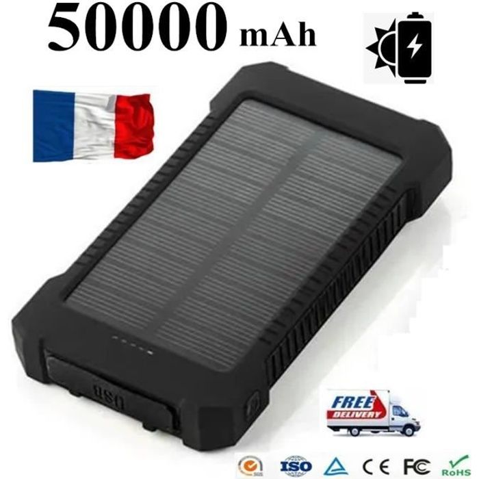 50000mAh Chargeur de Batterie Solaire Power Bank chargeur de Secours Portable Batterie Externe Etanche(Black)