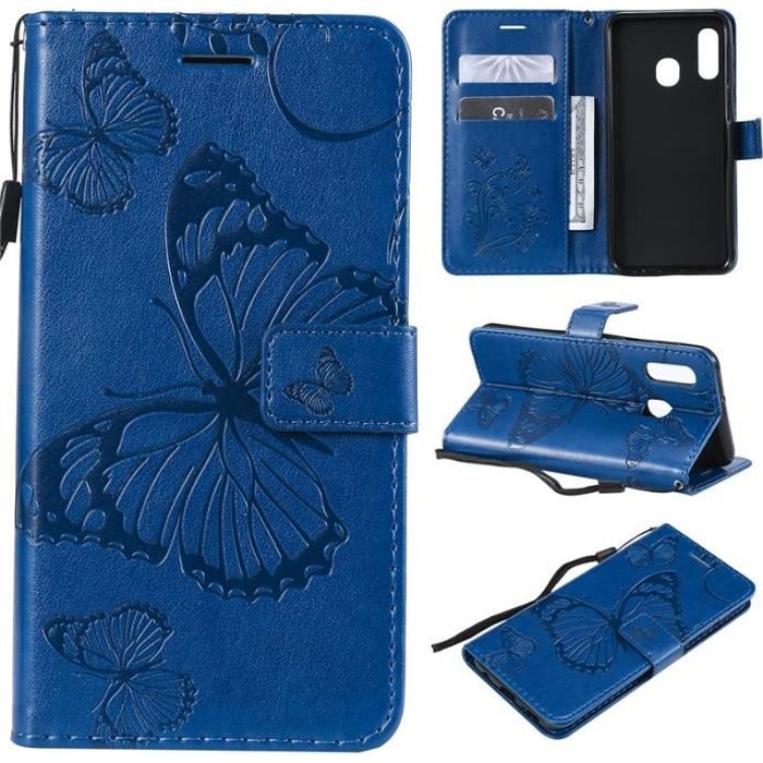 Bleu Papillon Housse étui Coque Pour Samsung Galaxy A20e 5.8\