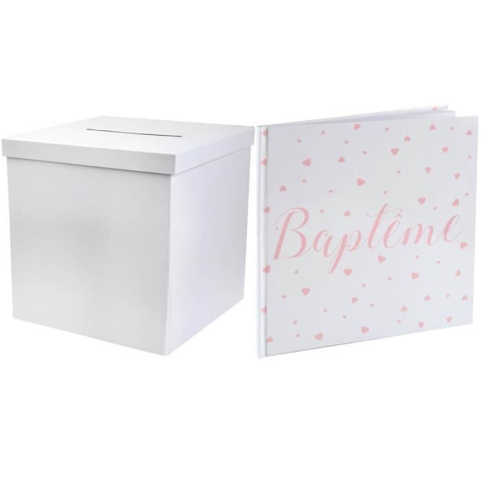 R/2911-6341- 1 Pack urne carrée et livre d'or Baptême corail