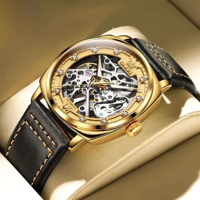 Montre homme mécanique automatique le nouveau diamant cadran squelette mode étanche bracelet en cuir de marque cool luxe