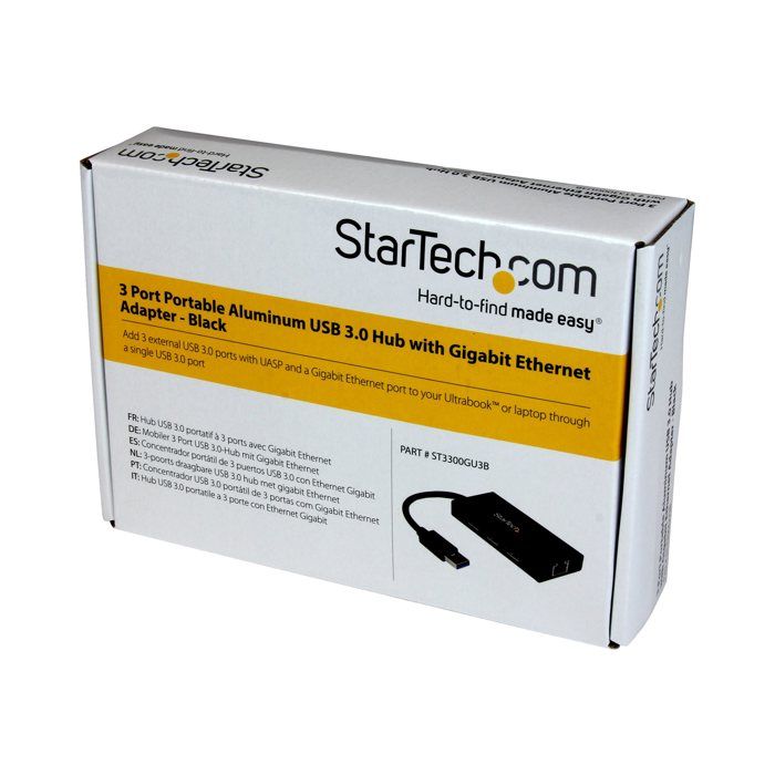 STARTECH Hub USB 3.0 à 3 ports avec adaptateur Gigabit Ethernet et câble intégré - Concentrateur USB 3.0 portable - Aluminium