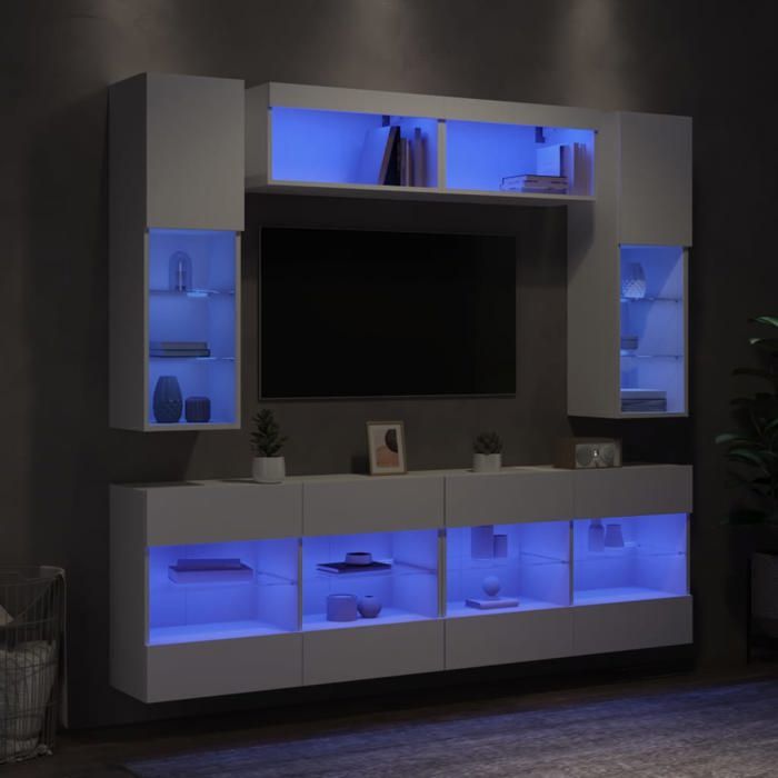 vidaXL Ensemble de Meubles TV Muraux avec Lumières LED 6 pcs Armoires de Télévision Suspendues Ensemble de Meubles Télé 3216797