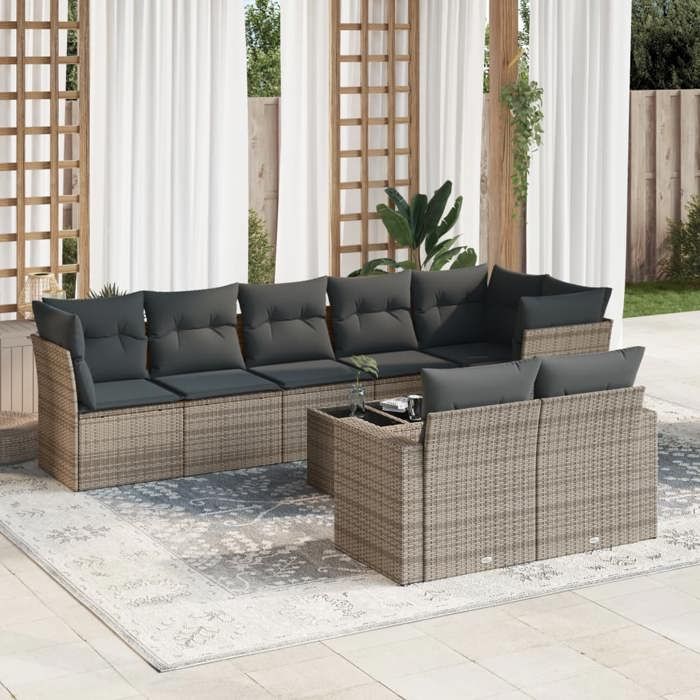 vidaXL Salon de Jardin avec Coussins 9 pcs Canapés de Terrasse Ensemble de Meubles de Patio Mobilier dExtérieur 3271681