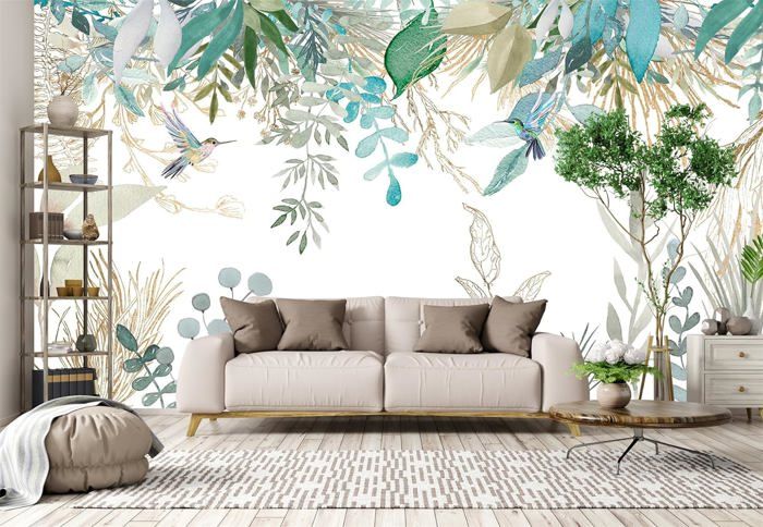 Papier peint photo panoramique effet 3D, 350x250cm, fond de feuilles de ...