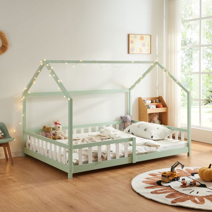 Lit cabane Hesel pour enfants bois de pin 140 x 200 cm vert menthe