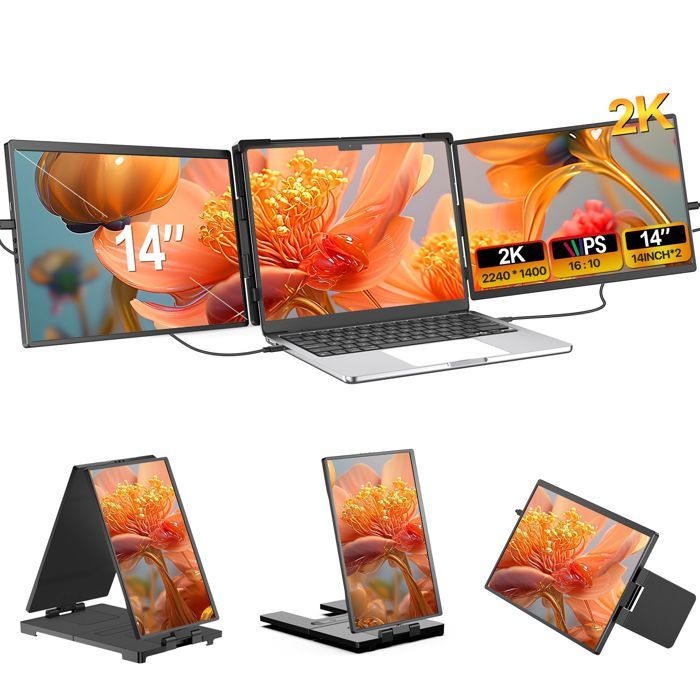 UPERFECT Écran portable double écran gauche et droit 14 pouces 1400P QHD rapport de contraste 100 % sRBG 1200:1